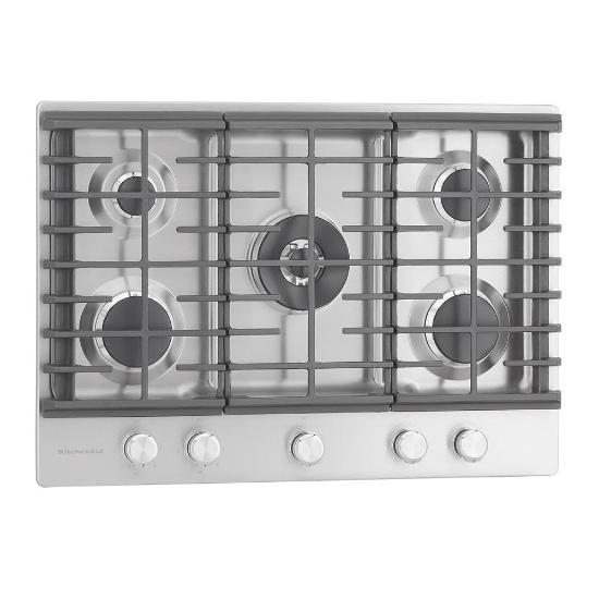 KITCHENAID 30" 5 Burner Gas Cooktop with Cookshield finish KCGS550ESS ABC Warehouse