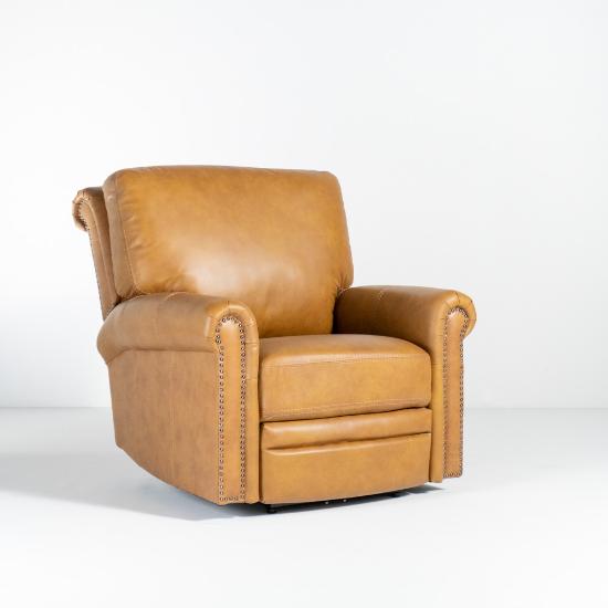 Leather Power Recliner in vintage tan leather (angle)