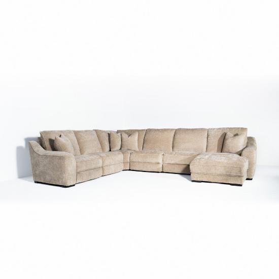Alexa Dual Power Modular Sectional – Sable Fabric (angled)
