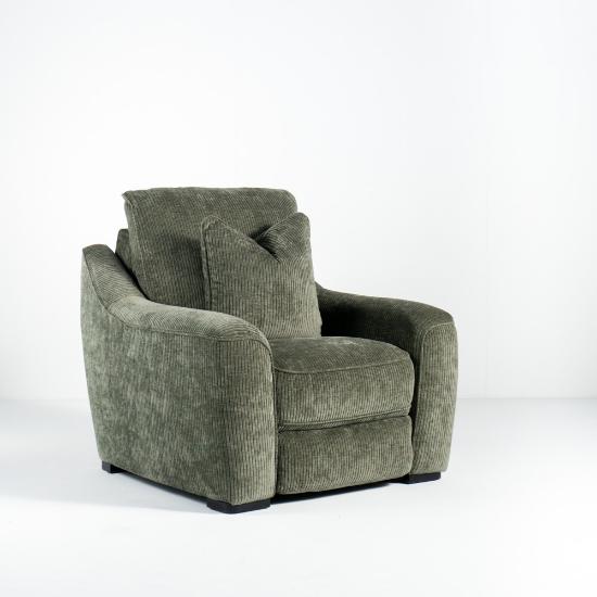 Alexa Dual Power Recliner – Olive Fabric (angle)
