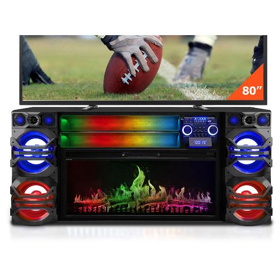 Integrated Audio 70-Inch TV Fireplace Stand