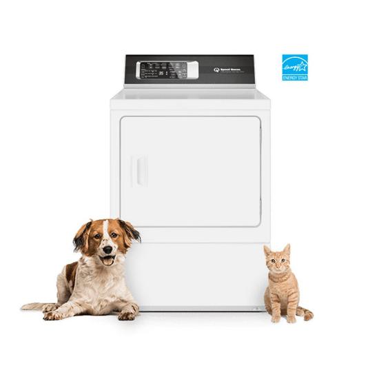 DR7 Sanitizing Electric Dryer in White Featuring Pet Plus™ (front animals)