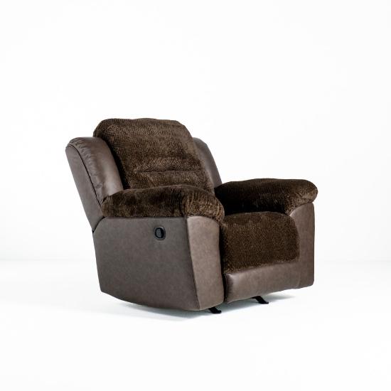Morocco Rocker Recliner – Chocolate Fabric (angled)