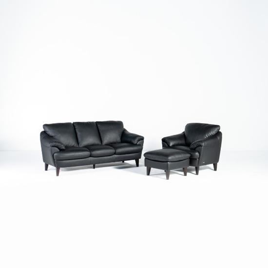 Pisa Sofa, Chair & Ottoman Package – Black Leather