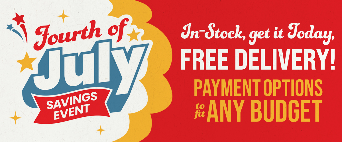 Massive Spring Clearance Sale banner featuring “up to 75% off,” with messaging highlighting in-stock items available today, free delivery, and financing options to fit any budget.