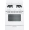 Hotpoint RGBS200DMWW white gas stove front view highlighting the oven door, large viewing window and bottom broiler drawer.