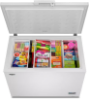 Whirlpool WZCN3511TW chest freezer open with food organized in storage baskets