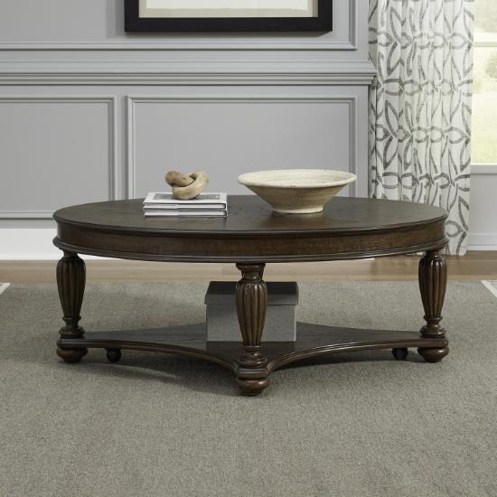 Hampton oval cocktail table with Satin Sienna finish in living room