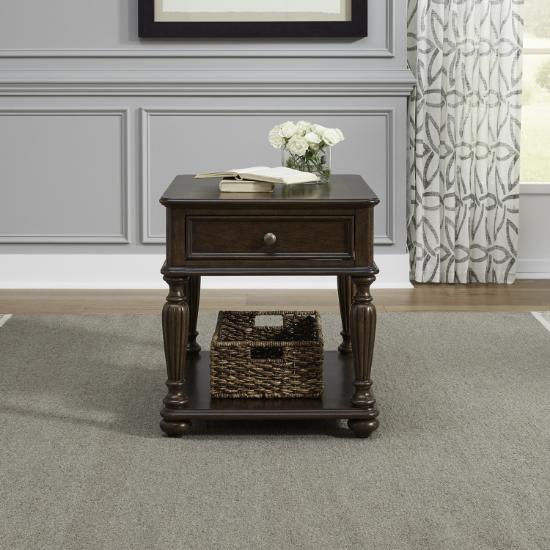 Liberty Furniture Hampton Rectangular Drawer End Table in Satin Sienna room setting