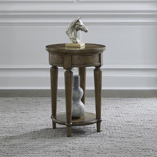 Liberty Furniture Maui Chairside End Table in Sienna finish displayed in a living room