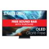 Samsung QN65S90H 65-inch OLED S90H 4K Smart TV with Glare Free display and free soundbar promotional offer.