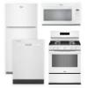 Whirlpool 4-piece white kitchen appliance package with top-freezer refrigerator, freestanding gas range, over-the-range microwave and dishwasher
