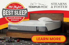 180 Night Best Sleep Assurance Policy mattress promotion featuring Tempur-Pedic bed with risk-free trial