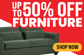  furniture sale featuring savings up to 50% off.