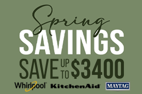  Café kitchen scene with woman cooking and text promoting up to a $3000 rebate on select suite combinations.