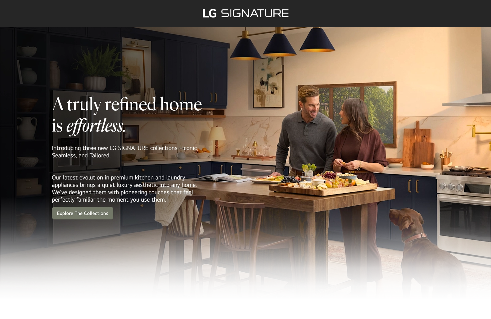 LG SIGNATURE luxury kitchen featuring premium built-in appliances and a couple preparing food in a modern home.